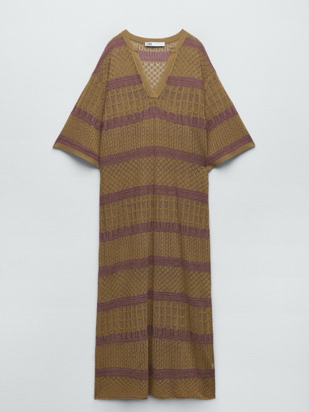 Zara Mustard and Mauve Open-Knit Stripe Sweater